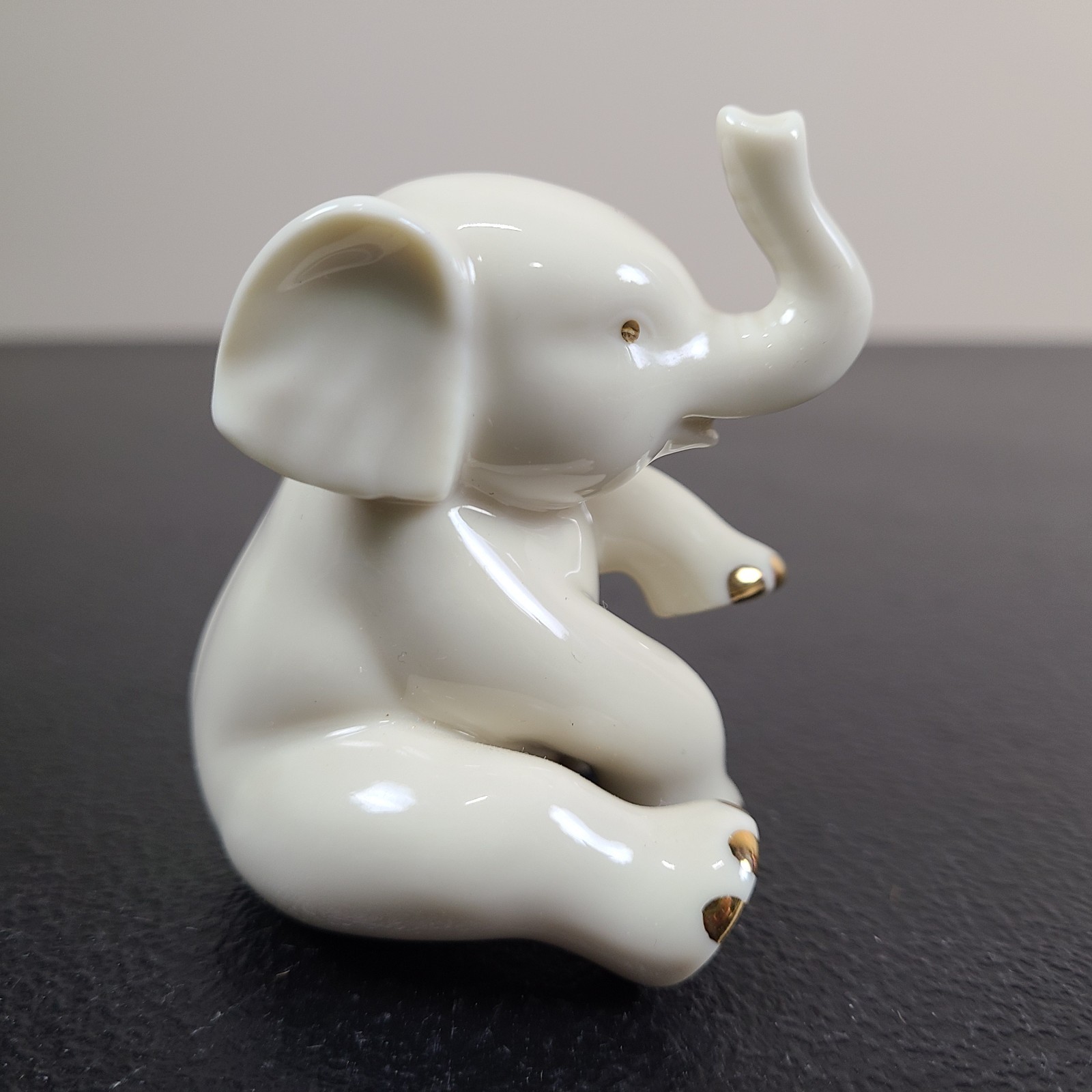 Lenox Mini Elephant Porcelain Figurine Sculpture Trunk Up Ivory w/ Gold Accents