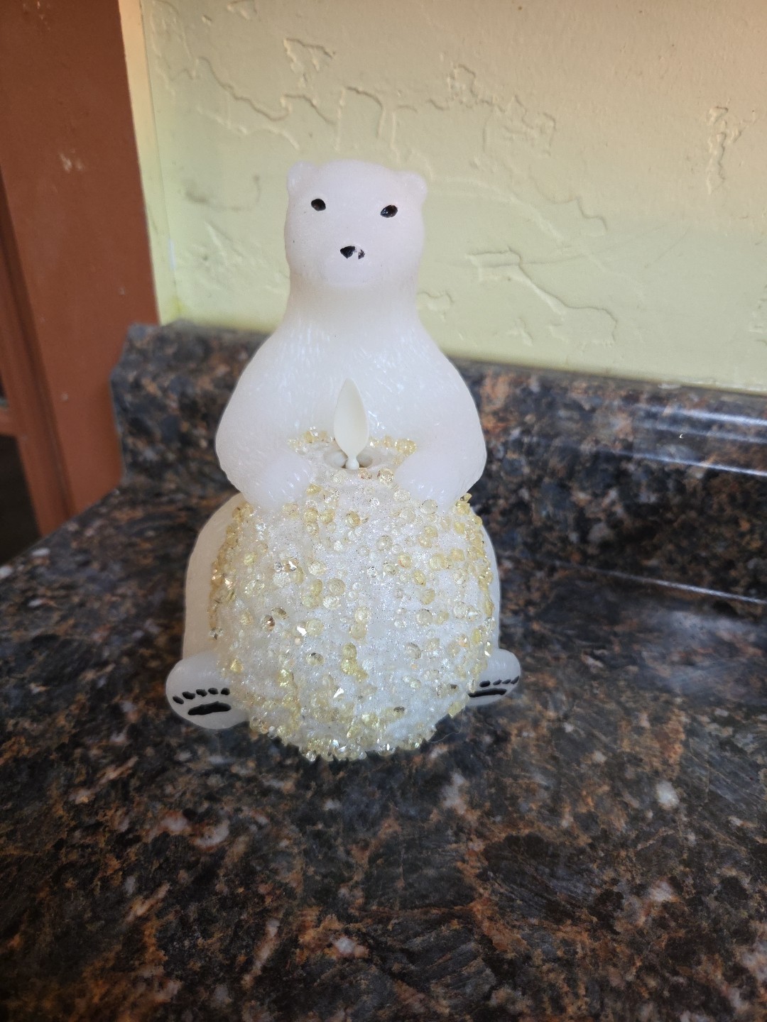 Martha Stewart Flameless Sitting Polar Bear Figural White Yellow
