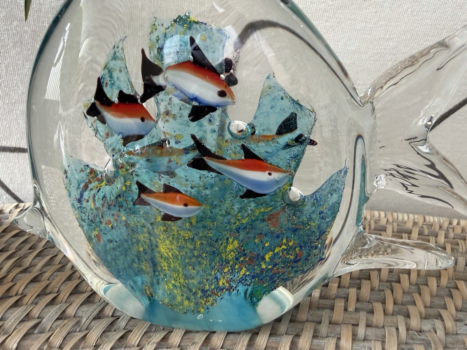 Murano Style Art Glass Angle Fish Aquarium Coral Fish Sculpture 6″