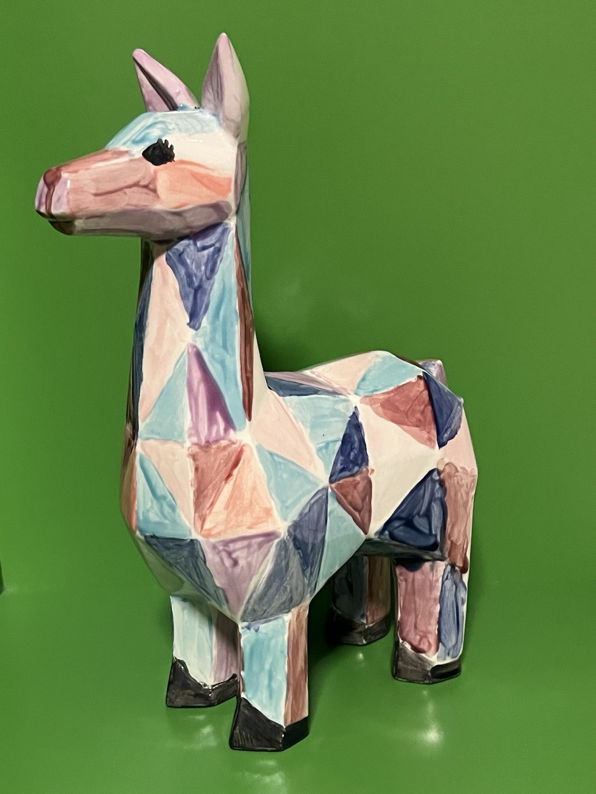 Mayco Bisque Faceted Ceramic Llama Patchwork HighGloss Figurine Sculpture 9 1/2”