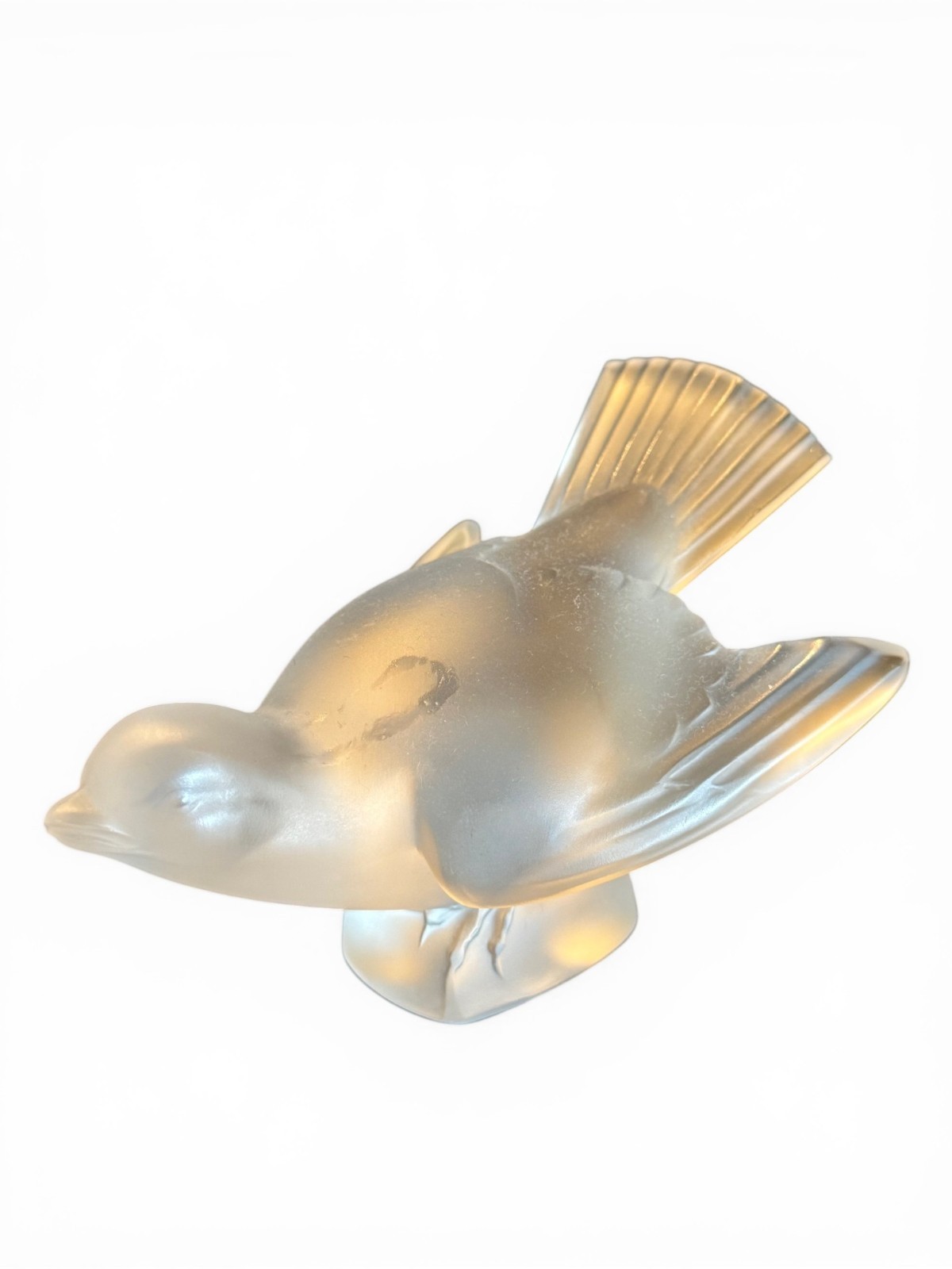 Lalique France Frosted Glass Sparrow Moineau Bird Figurine Signed 5″