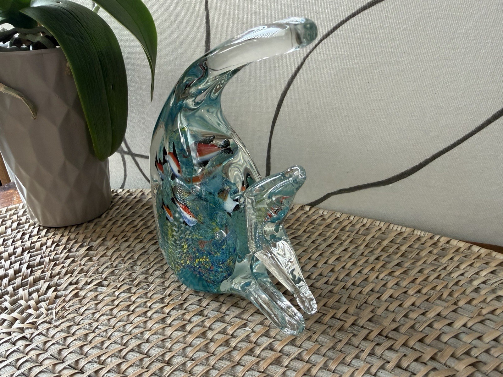 Murano Style Art Glass Angle Fish Aquarium Coral Fish Sculpture 6″