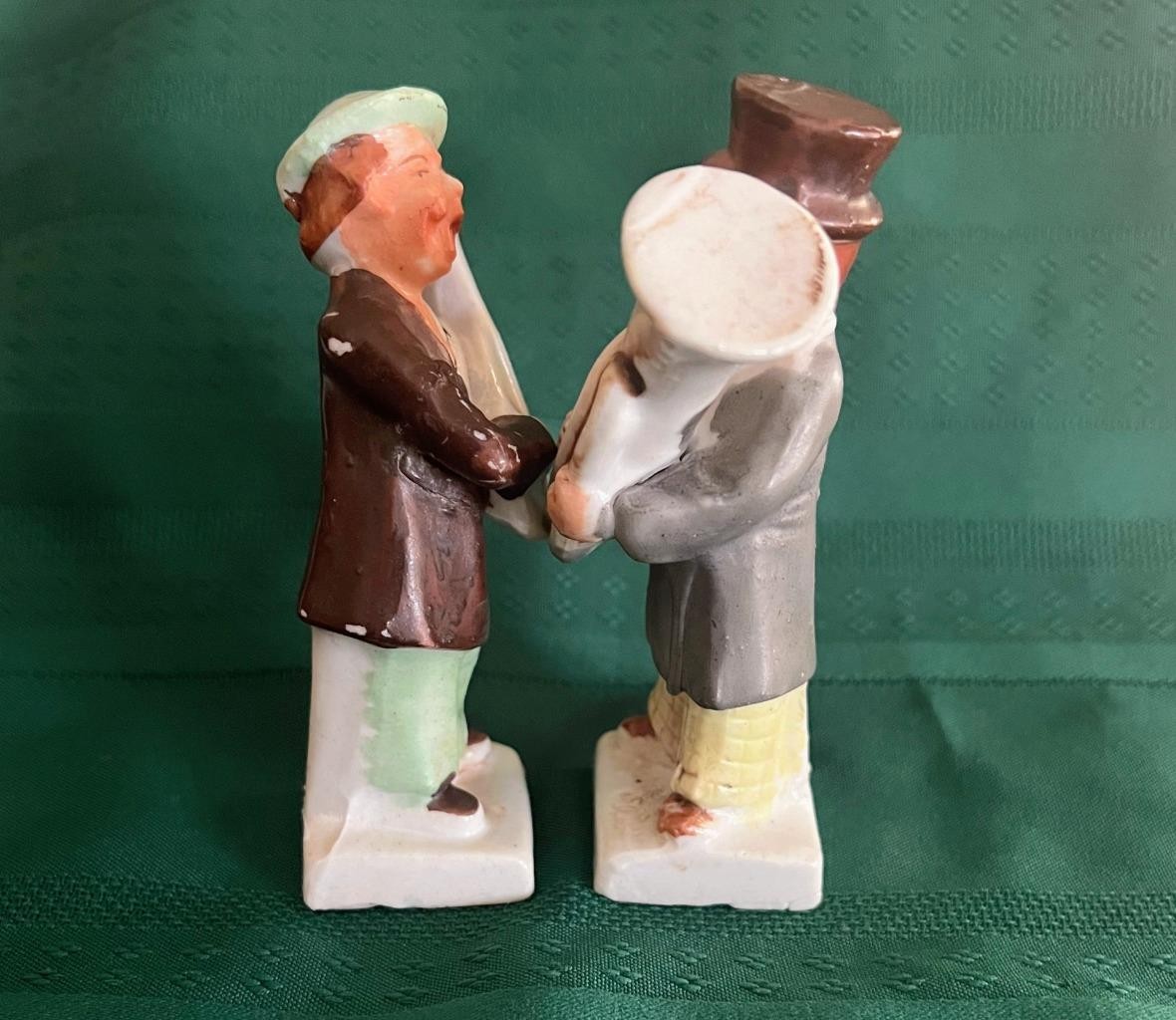 2 Vintage Musician Figurines 4.25 & 4.50 Porcelain w Tuba Guitar? Made in Japan