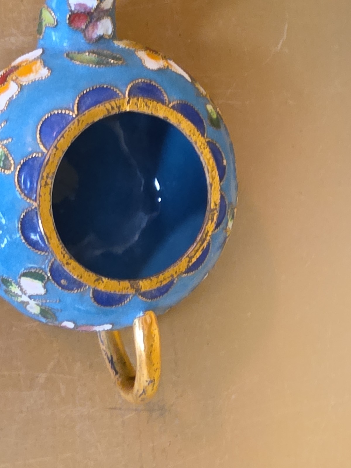 Mini Cloisonné Teapot Enamel Floral Metal Multicolor Petite Butterflies