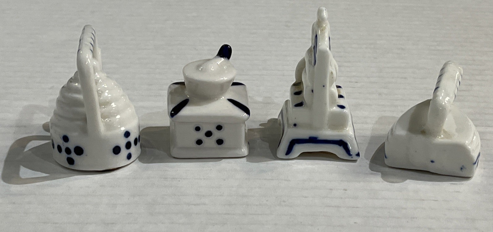 Vintage UCGC Porcelain Miniature Shelf Sitter Lot Wash Ringer Iron Teapot Coffee