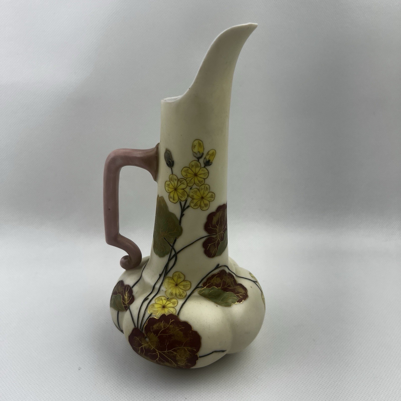 Antique Royal Worcester Ivory Floral Hand Painted Ewer Jug Pitcher
