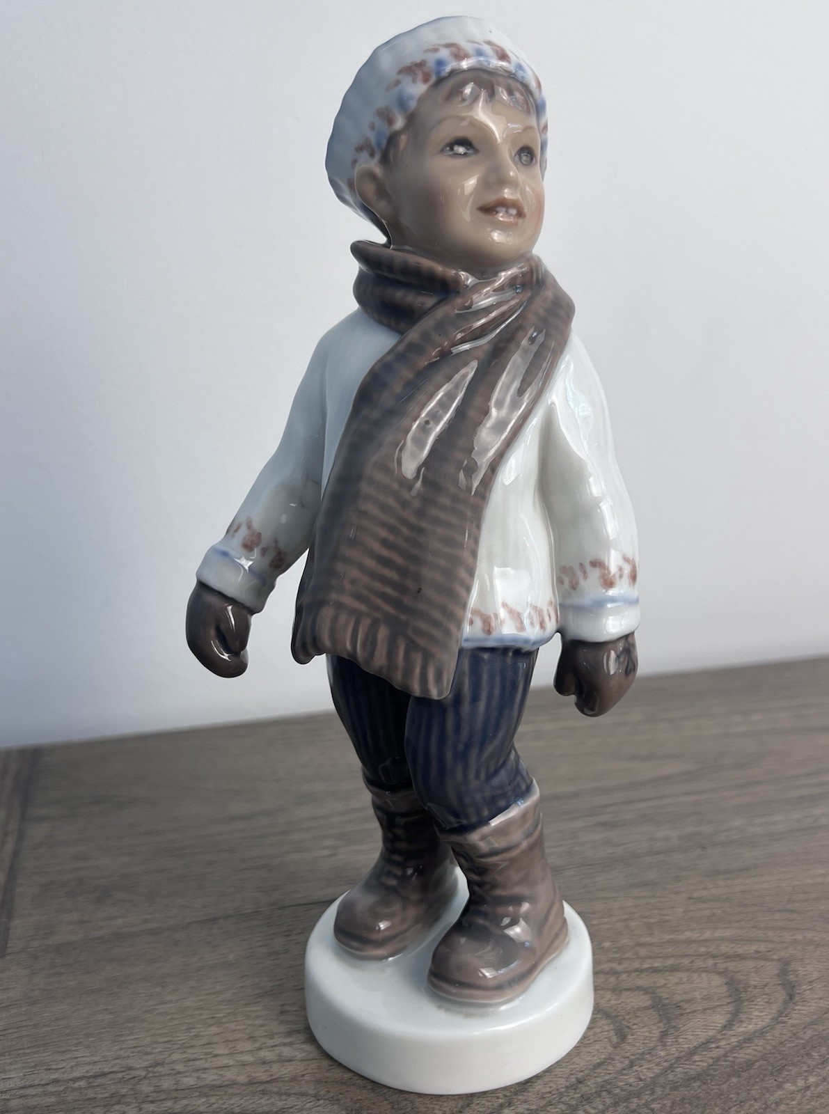 Vintage Dahl Jensen Denmark 1064 Boy in Winter Clothes Scarf Porcelain Figurine