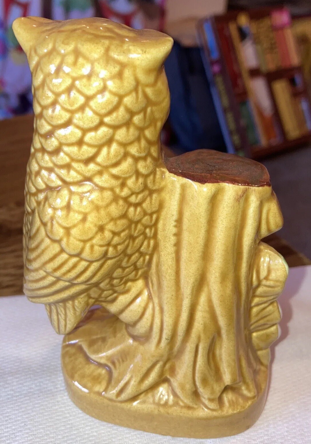 Vintage Ceramic Owl on Branch figurine Thermometer initials “KOS” 5″x3-1/2″x2″