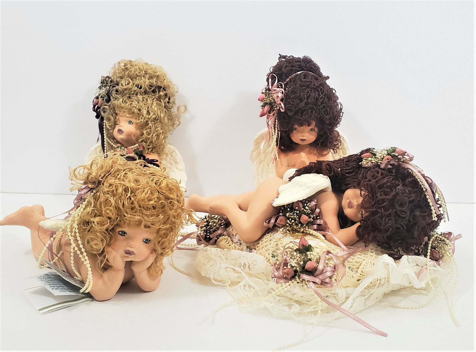 Naked Cherub Angel Figurines with Hair Set of 4 Cherubs ( Rare )