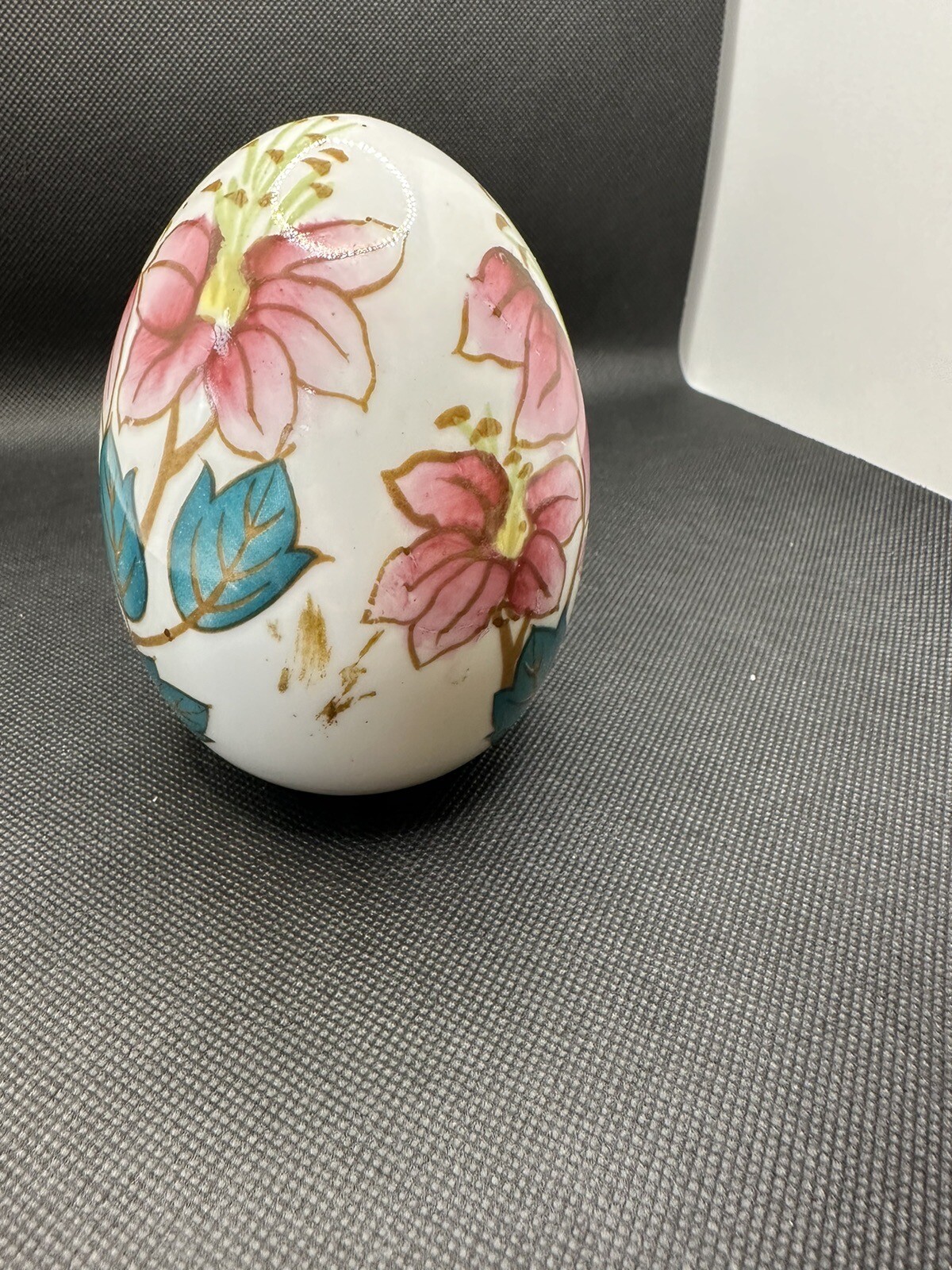 Hand Painted Ceramic Egg Pink Liles 4″ Tall. So Pretty!