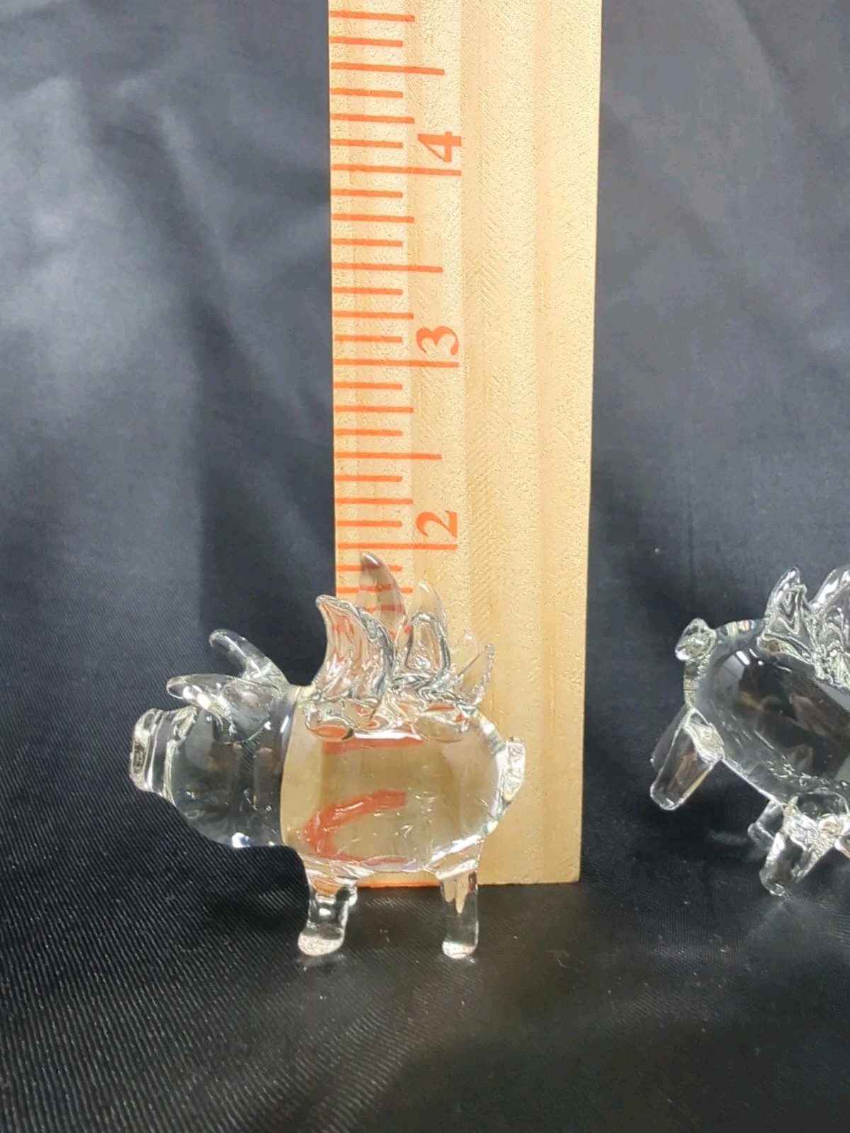 4 Clear Glass Flying Pig Figurines Frosted + Red Glass Figure Pigs Hog Wings New