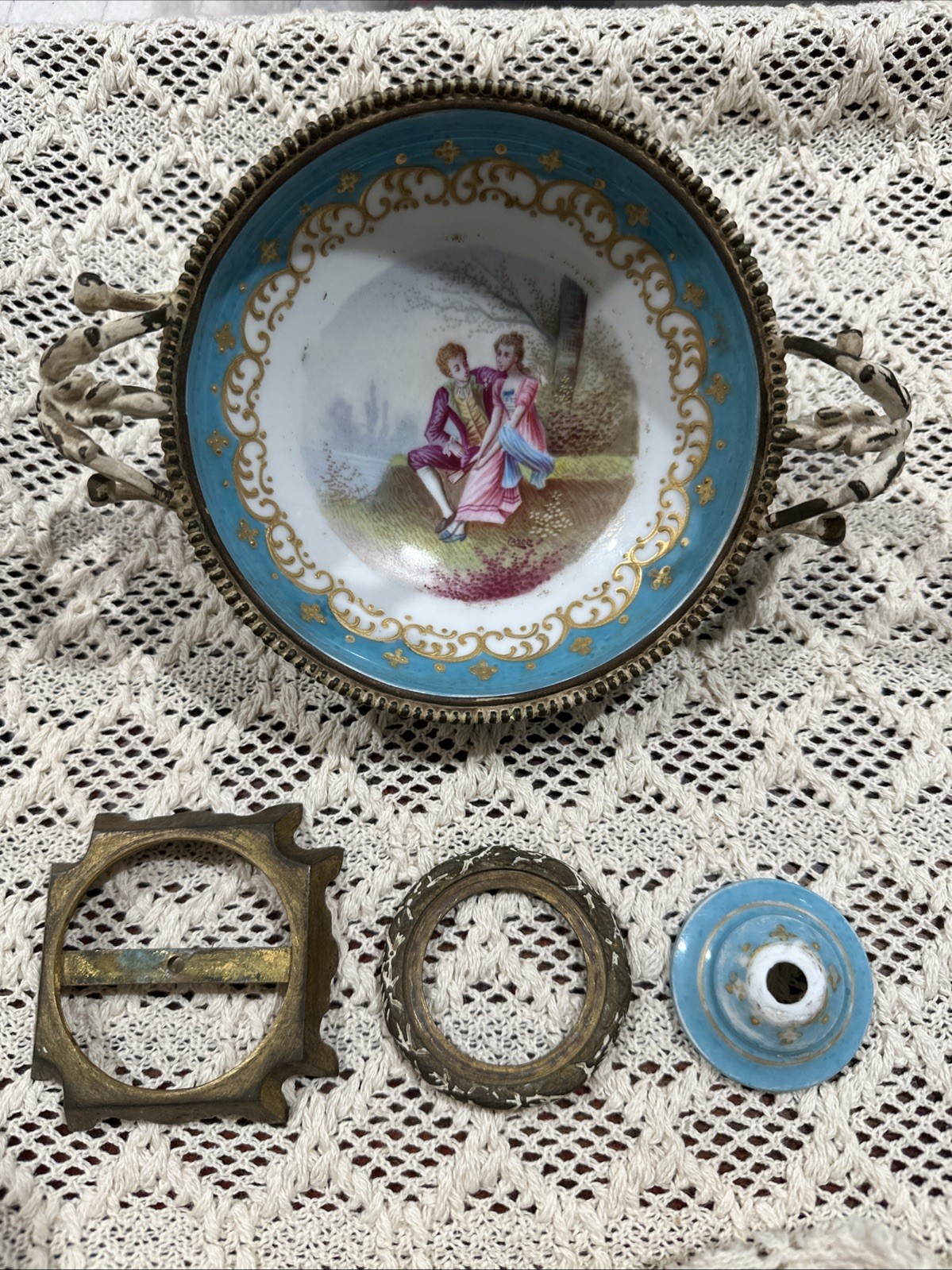 Antique 19thC French Sevres Style Porcelain Ormolu Centerpiece Bowl Parts Repair