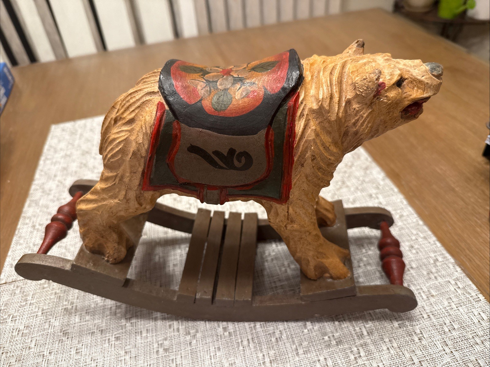 Vintage CARVED WOODEN German Black FOREST BEAR Rocker – Rocking FOLK ART 23″x13″