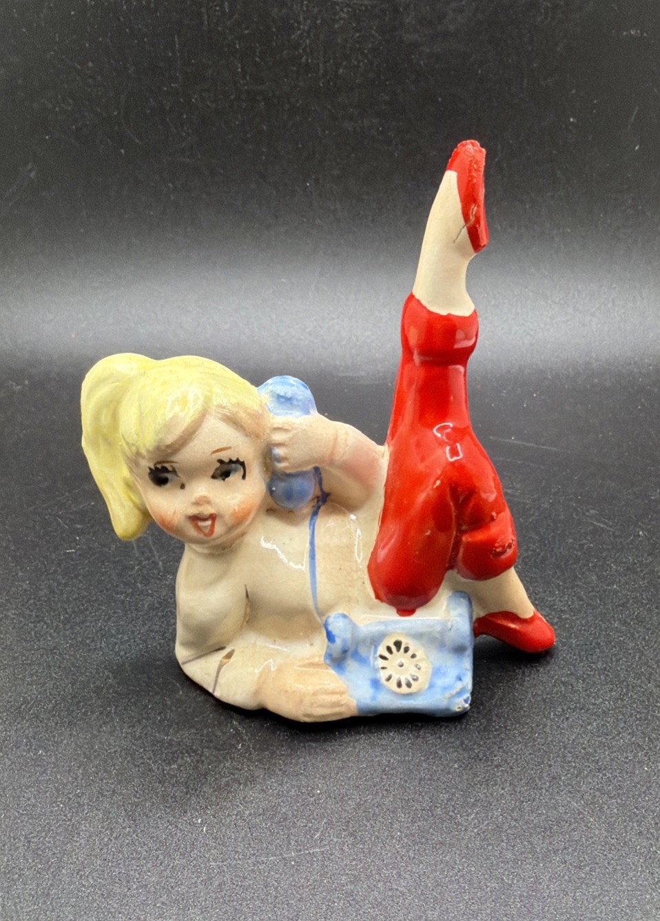Vintage Japan 50’s-60’s Teenage Girl Telephone Ceramic Figurine