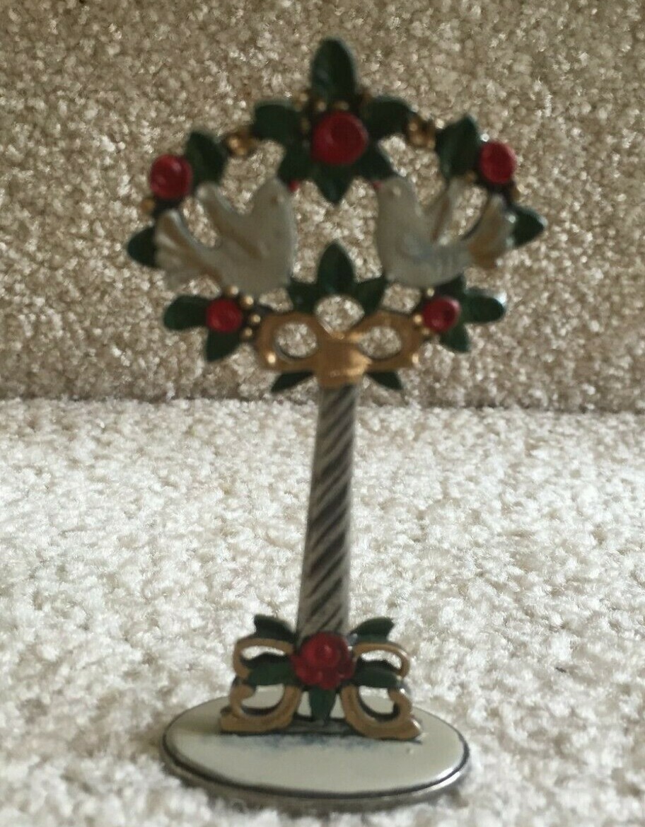 Neiman Marcus Painted Pewter Miniature 3 1/4” Love Bird Doves on Stand FREE SHIP
