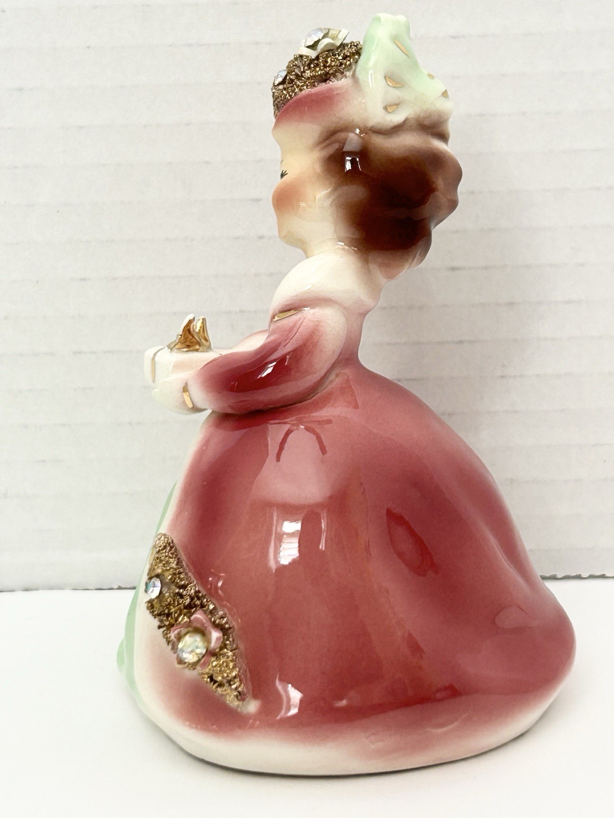 1950s Josef Originals California Little Gift Pink Girl Clear Gems Figurine