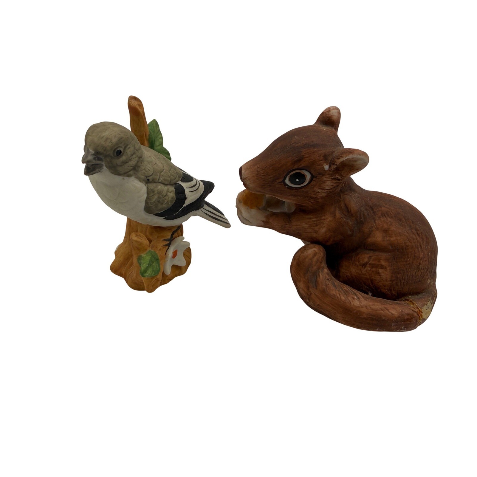 Lefton Bird and Squirrel Figurine Vintage 1987 Brown Nature Woodland Sri Lanka