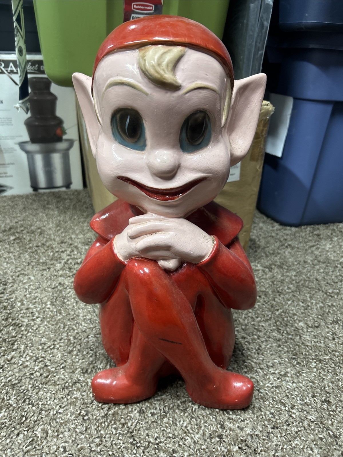 Vintage Ceramic Arnart Large RED ELF 15 Inch 1950s/1960s