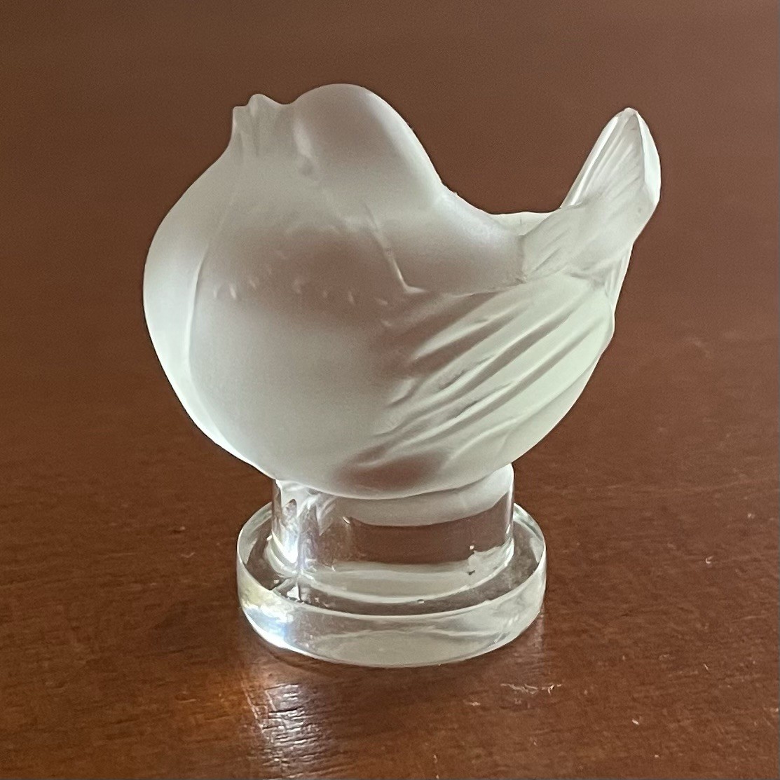 Vintage Lalique France Crystal Frosted Glass Satin Baby Sparrow Bird Signed