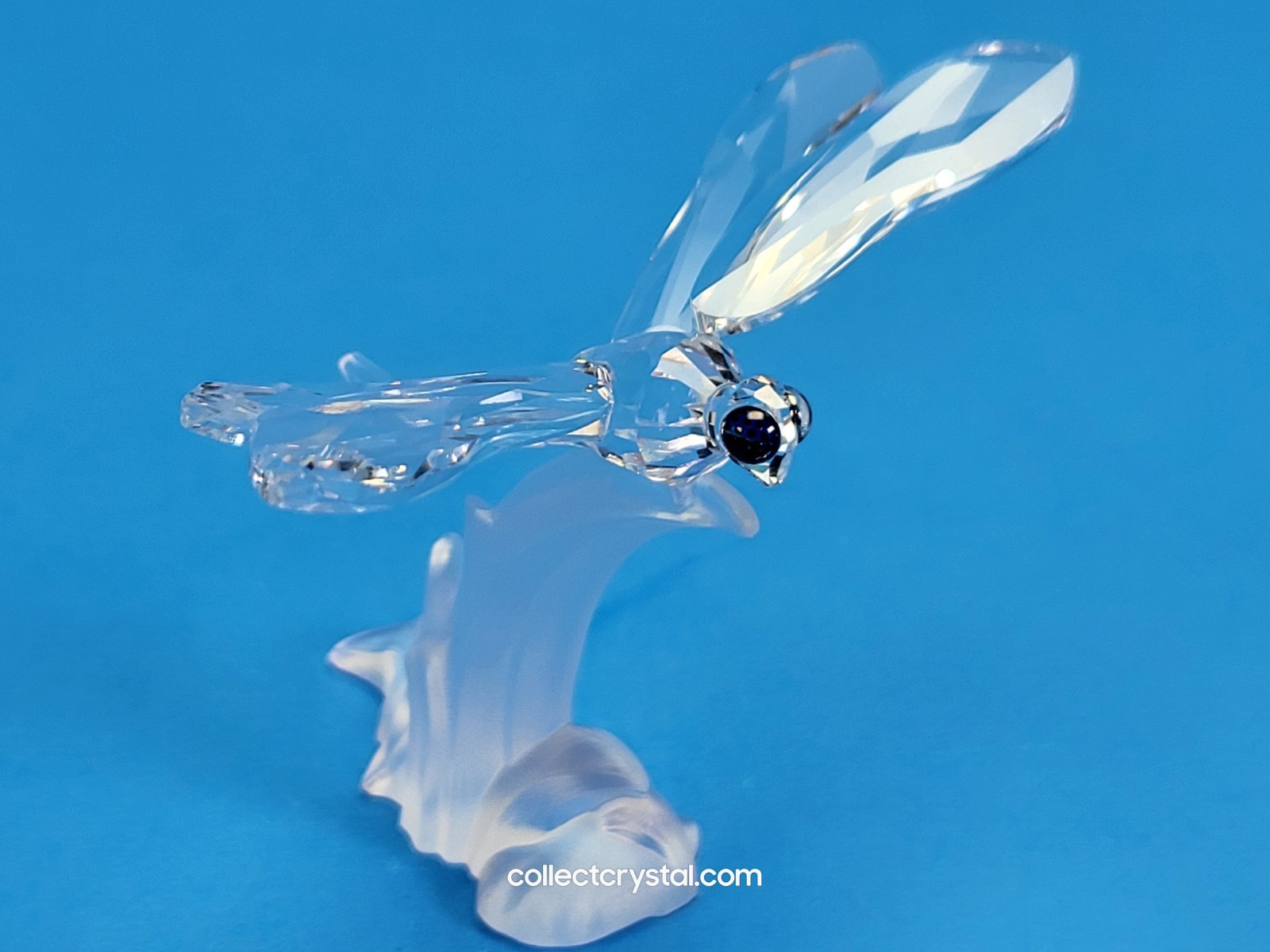 Swarovski Dragonfly Figurine Retired # 190264 -Blue/Black Eyes clear frosted fig
