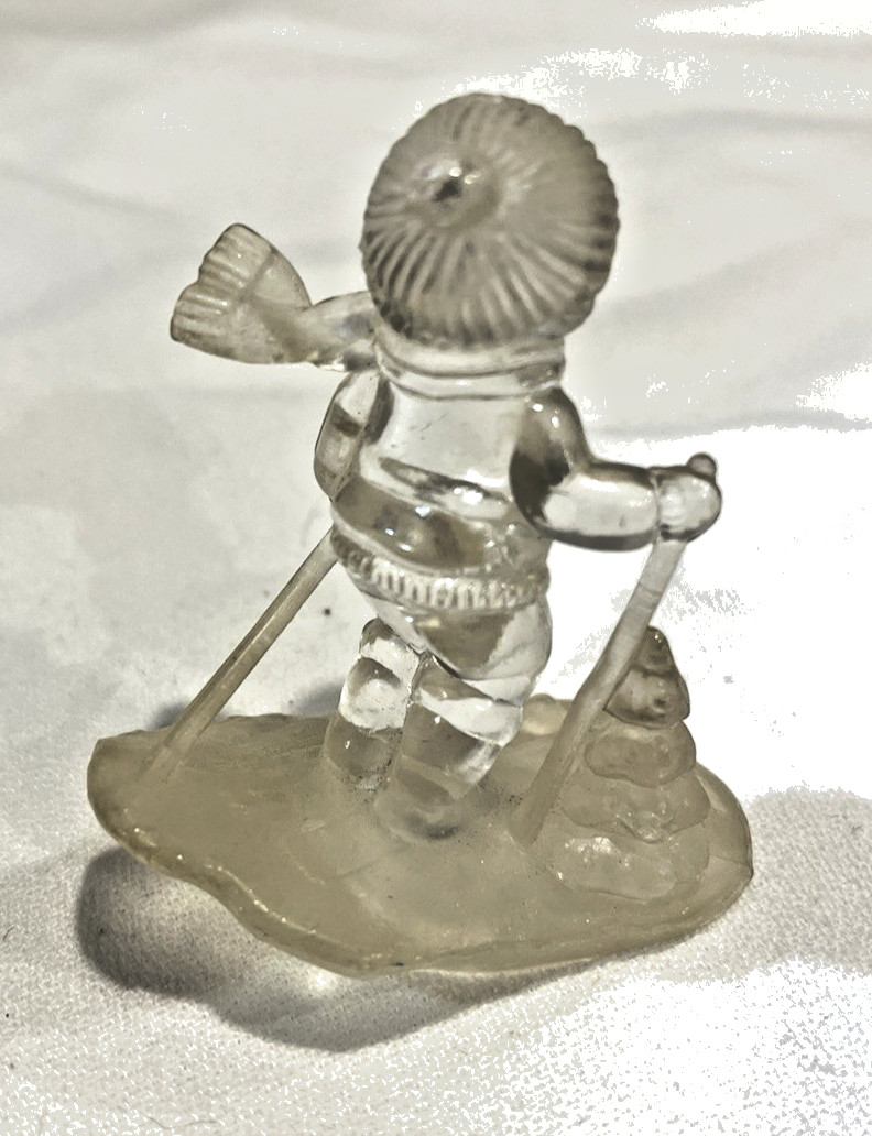 Vintage Mid Century Lucite Clear Frosted Christmas Figurines Skiing/Sledding