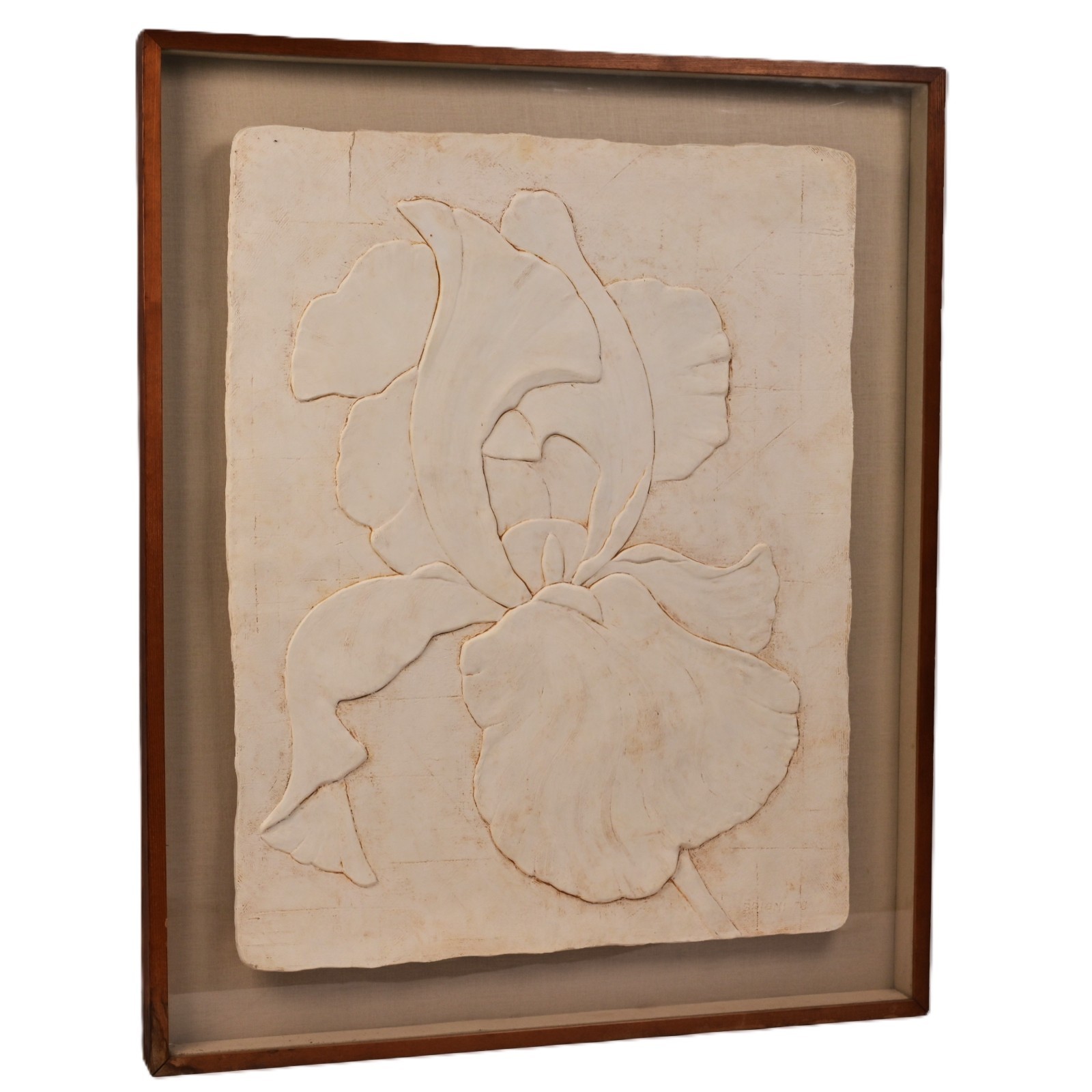 BRIONI Original Vintage Signed Bas Relief Plaster Wall Sculpture Floral Painting