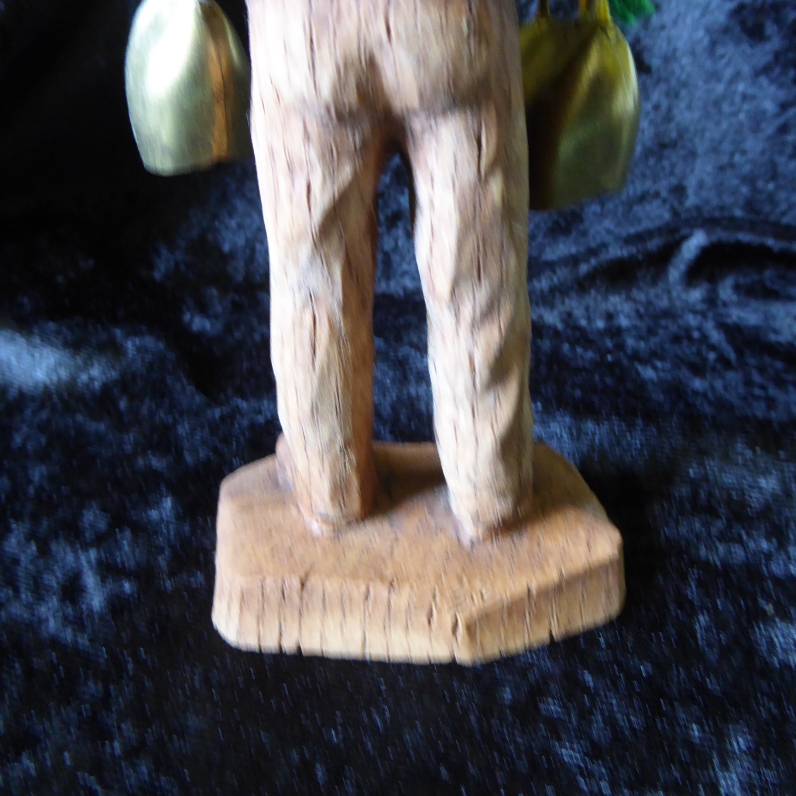 Vintage Hand Carved Wooden Swiss Man Holding Cow Bells Figure 7″ Tall