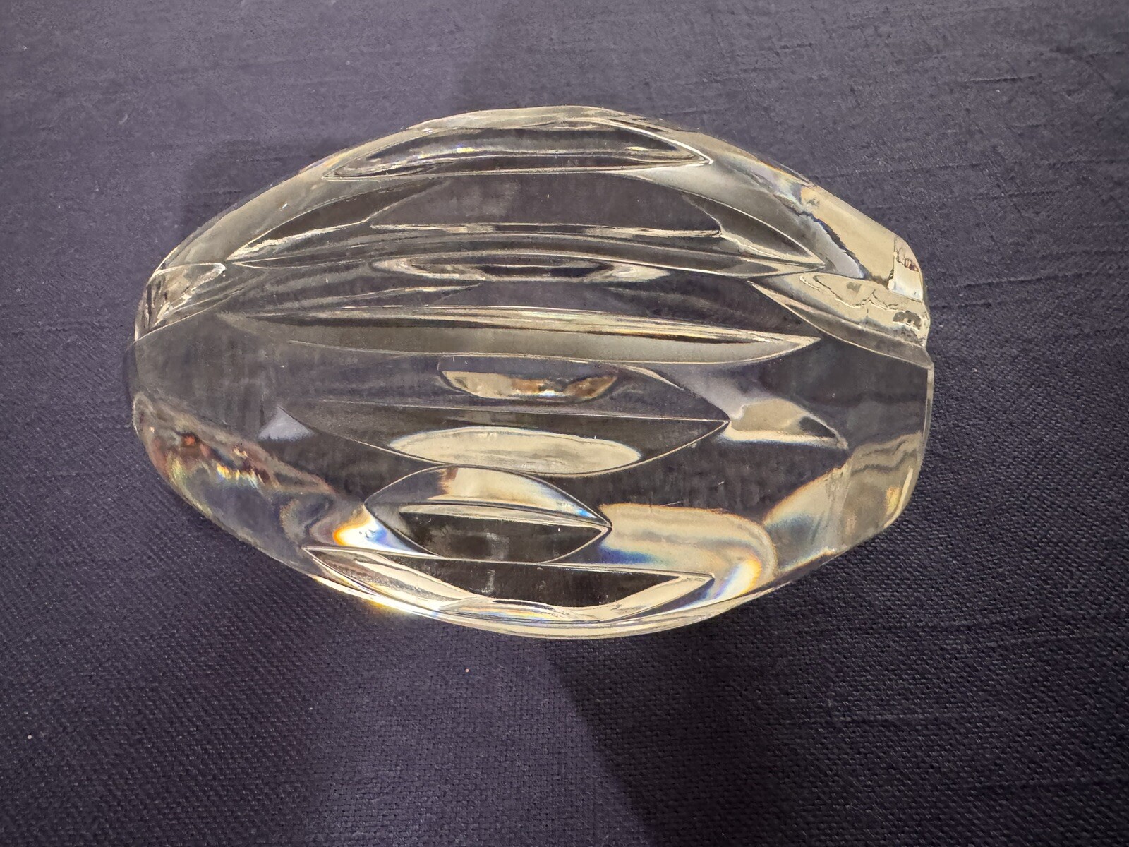 Solid Cut Glass Egg Shaped Paper Weight Heavy 2+ pounds