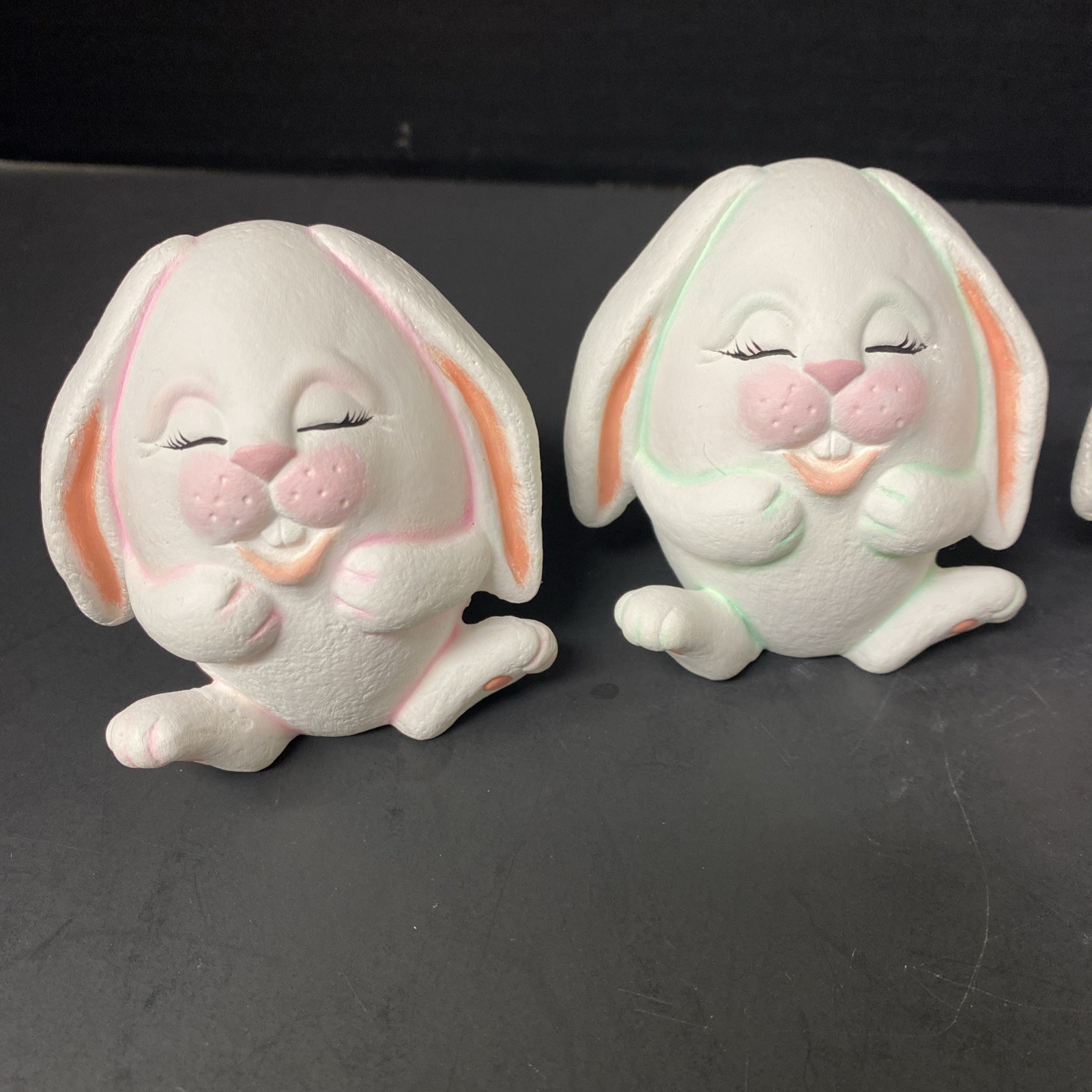 Ceramic Flop Eared Bunny Figurines Easter Joy Egg Shaped Anthropomorphic Scioto