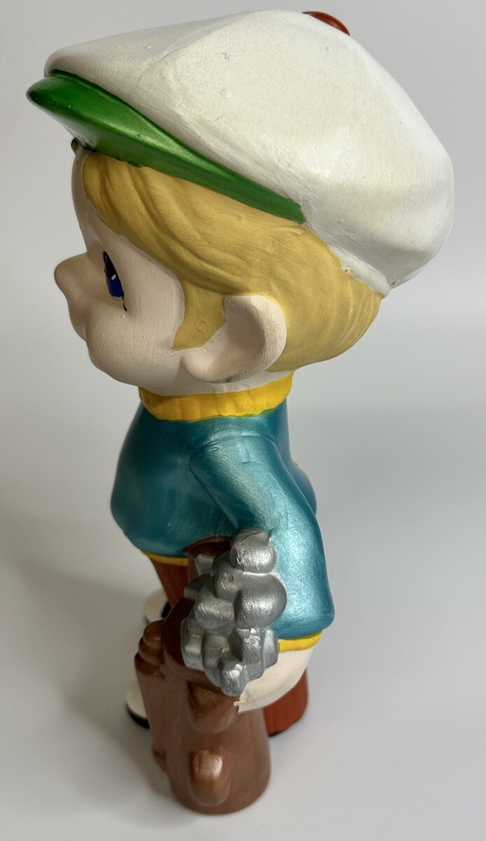 Vintage SMILEY Boy Ceramic Green GOLFER Statue by 1970’s Atlantic Mold Company