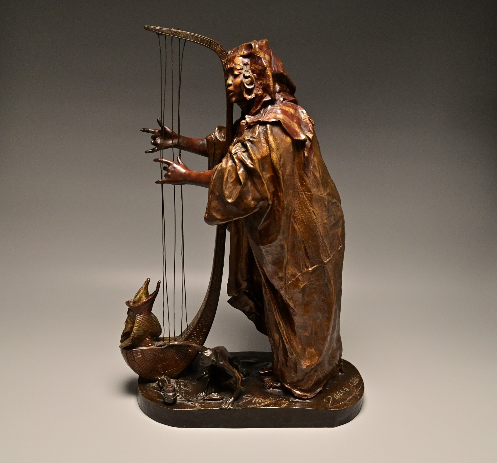 ARTHUR STRASSER Antique Original Signed Bronze Nubian Singer Sculpture Statue