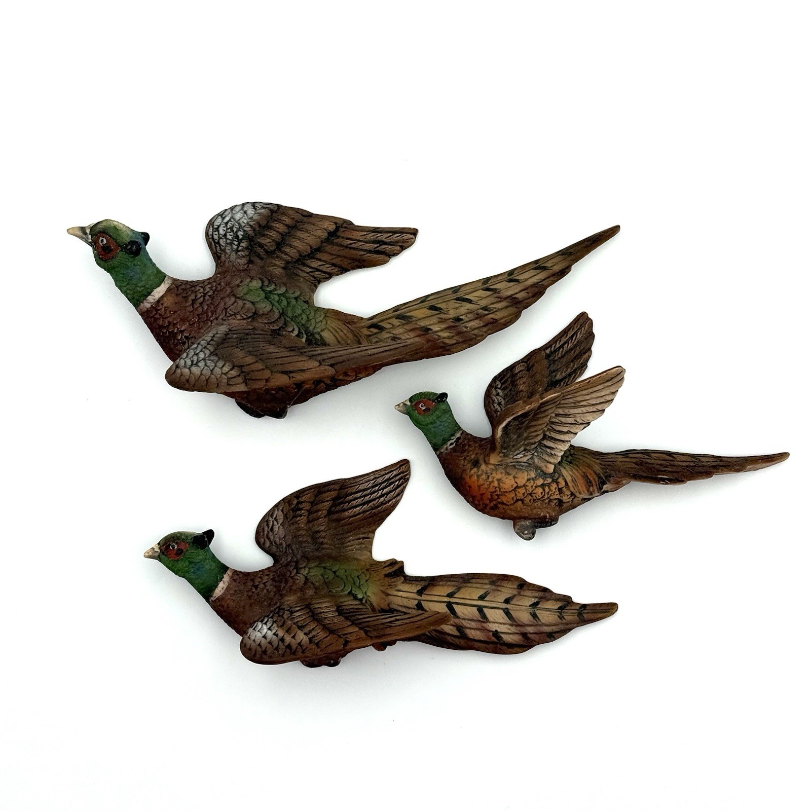 Vintage Lefton Japan Flying Pheasant Wall Plaques Hand Painted Set of 3