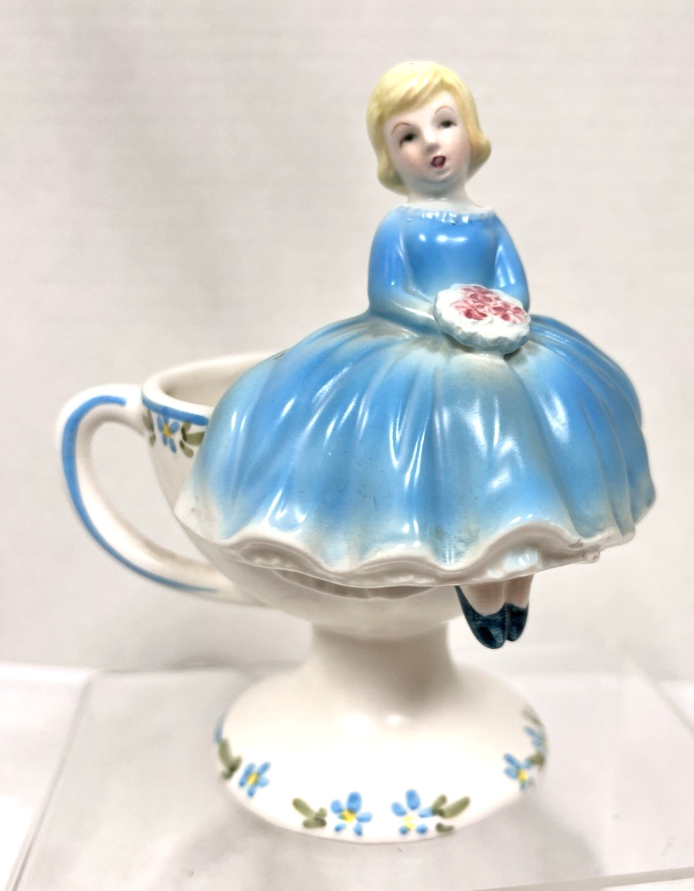 1963 Relpo Samson Import Girl Sitting On Teacup Ceramic Flowerpot Planter Vase