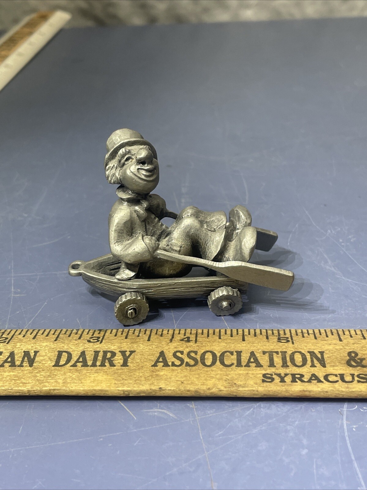 Vintage Raycliffe Davison Pewter Clown Man on Boat Figurine Rowing Gift 1979