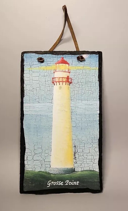 Grosse Point Lighthouse Slate Wall Hanging Decor – Nautical Art Plaque