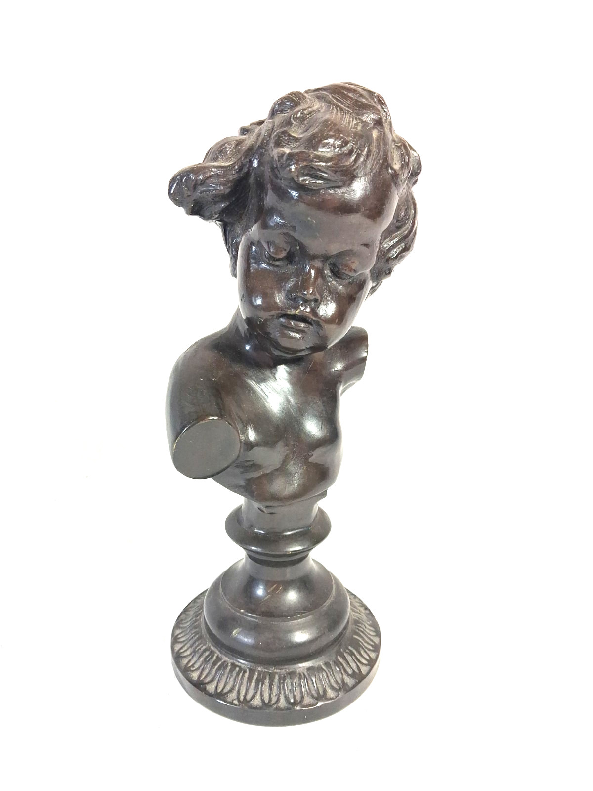 Maitland Smith Cherub Putto Child Boy Cast Metal Bust Statue Renaissance Baroque