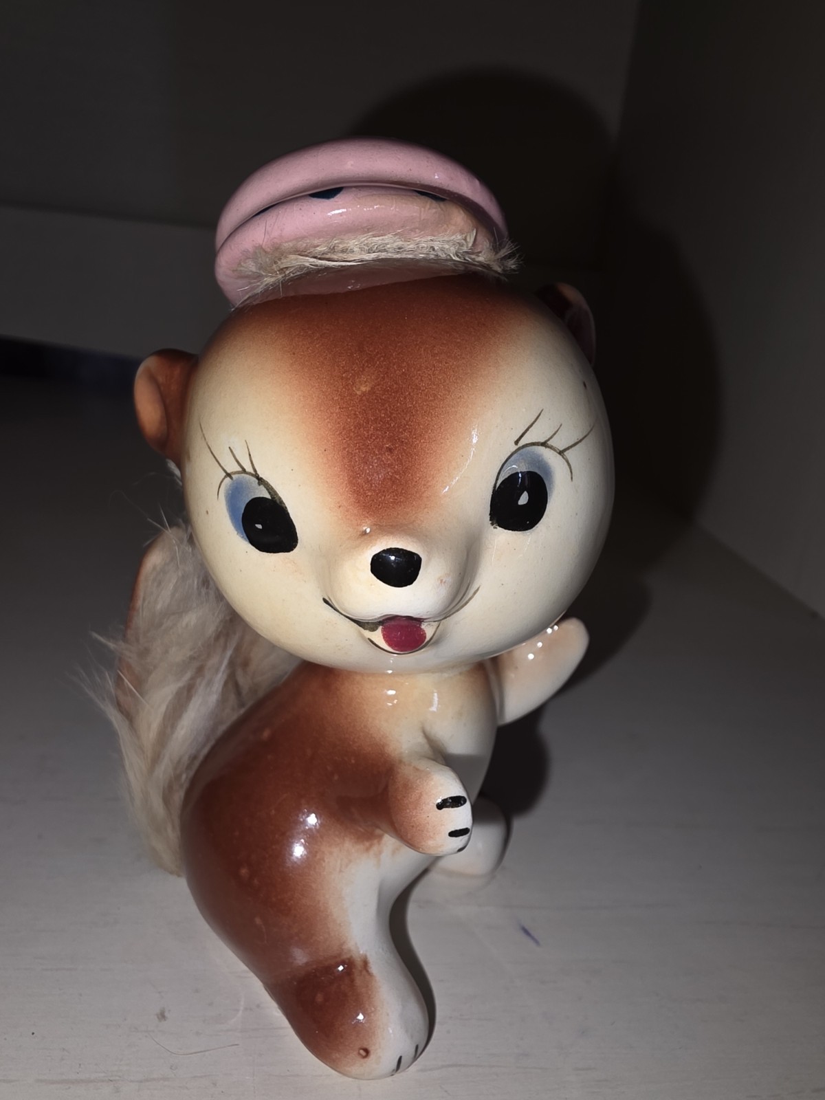 Vintage 1950s SQUIRREL With Hat Figurine UCAGCO Japan Furry Tail 4″ Tall