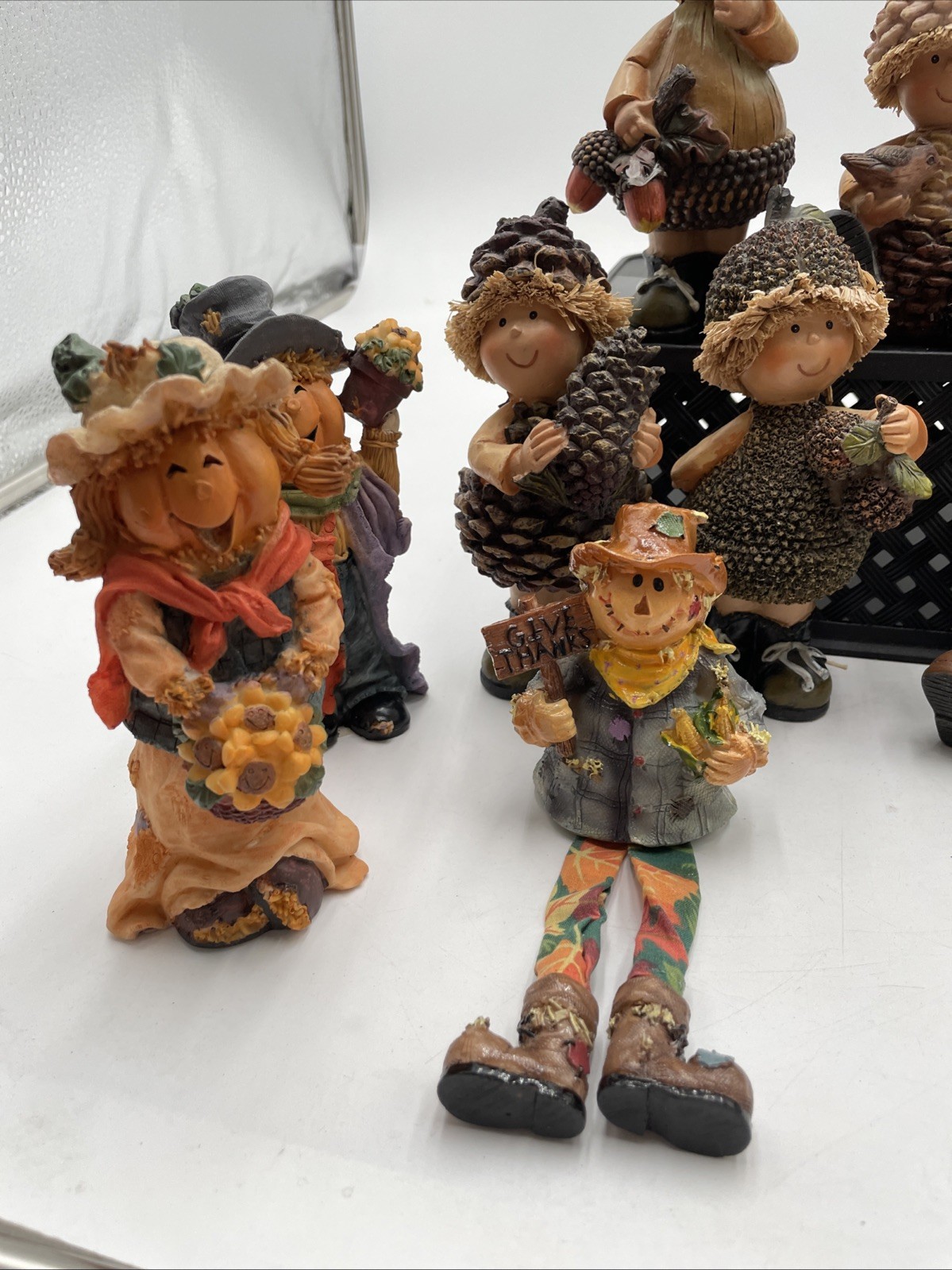 Mixed Lot 13 Autumn Resin Figurines Scarecrows & Forest Pinecone Gnomes
