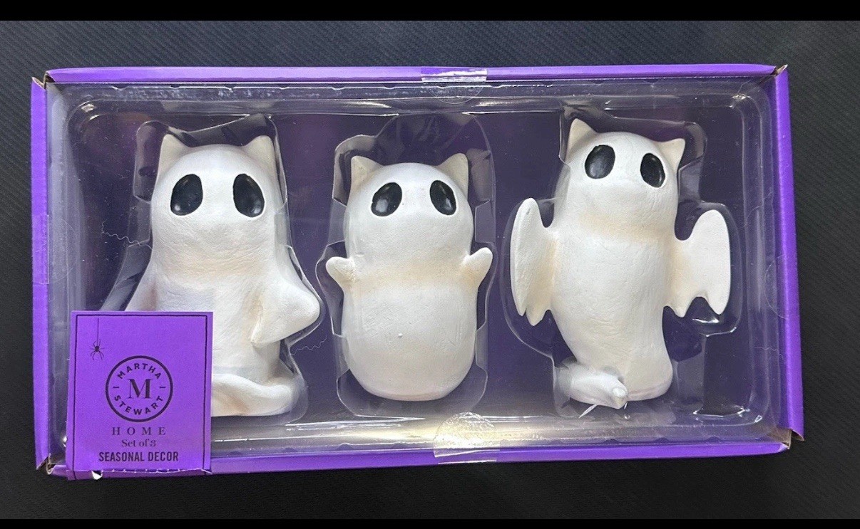 New Martha Stewart Halloween Spooky Trio Of Ghost Kitty Cat Cats Figurines