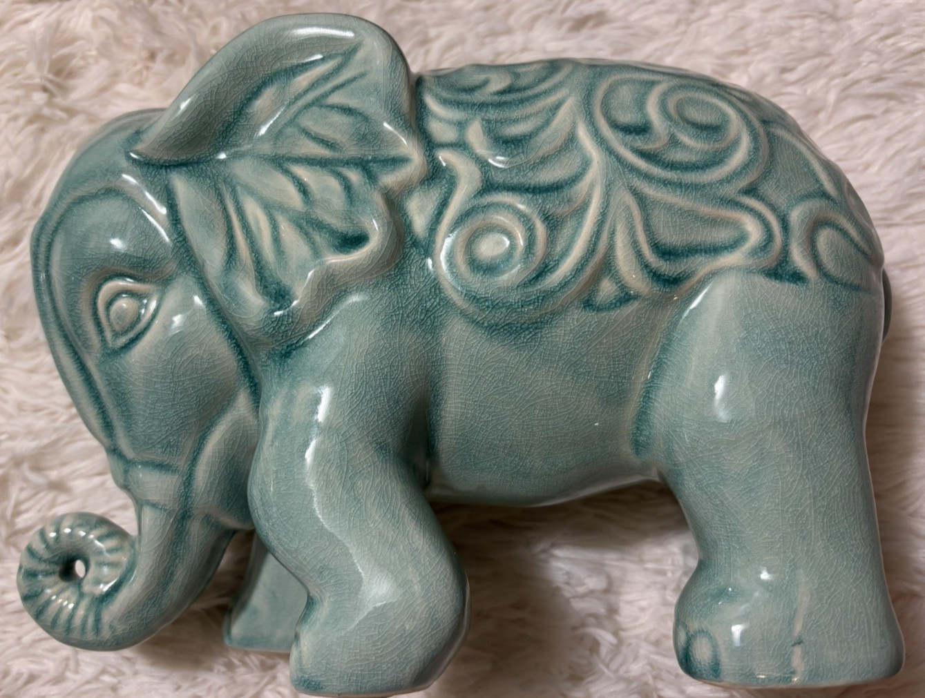 Urban Trends Sky Blue Ceramic Elegant Elephant Figurine Boho Home Decor Accent