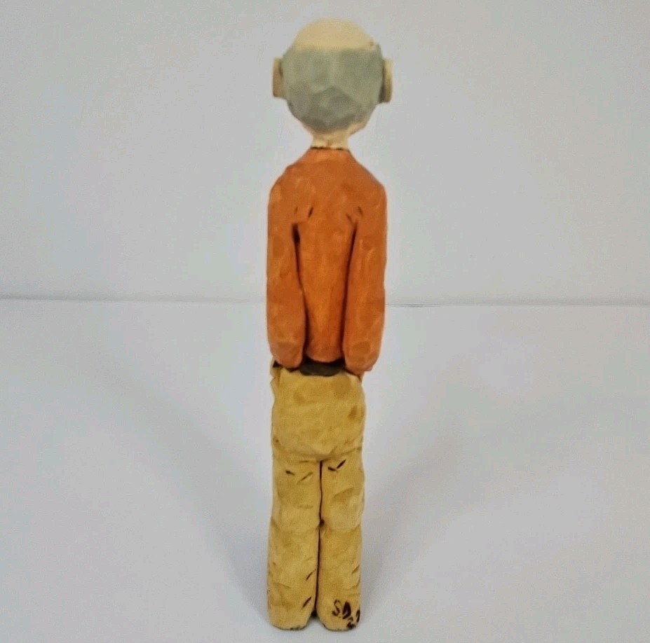 Hand Carved Wooden And Hand Painted Old Man