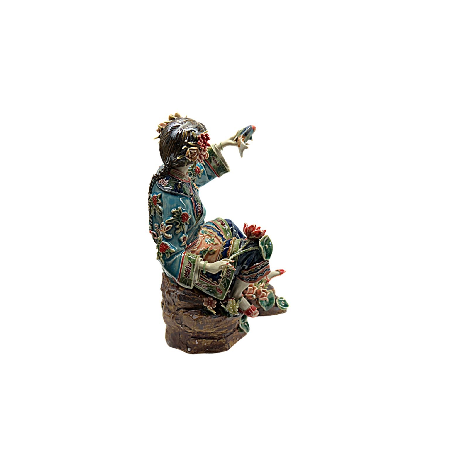 Chinese Porcelain Qing Style Dressing Catching Fish Lady Figure ws4853