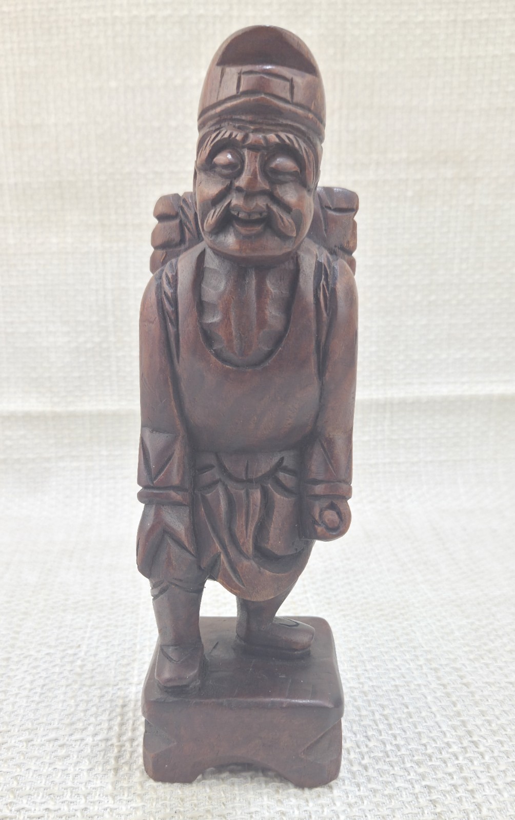 VTG Dark Wood Cherry? Carved Asian Folk Art Traveler Mud Man Sherpa Man Figurine