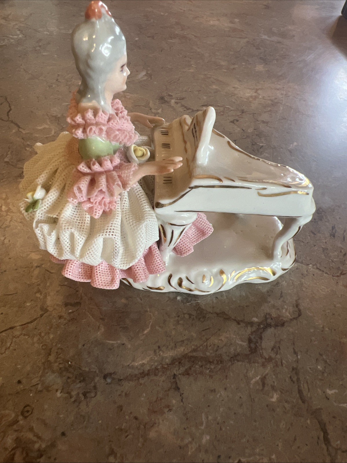 Dresden Figurine Porcelain Lace Lady Playing Piano