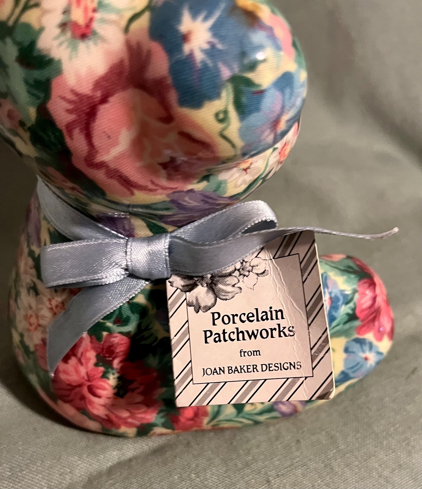 Joan Baker Designs Porcelain Patchworks 6″ Bear w/Floral Print Fabric