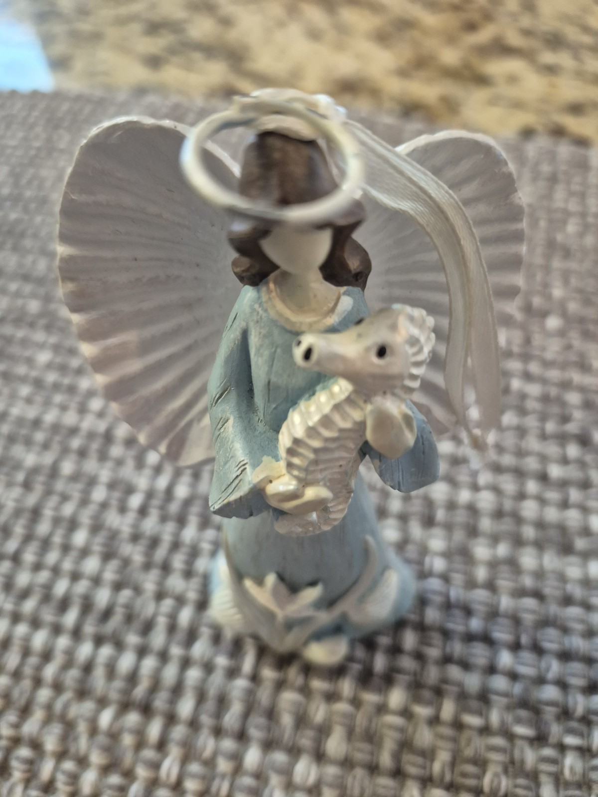 Beach Theme Angel Beach Theme Figure Coastal Seashell Seahorse Aqua Blue & White
