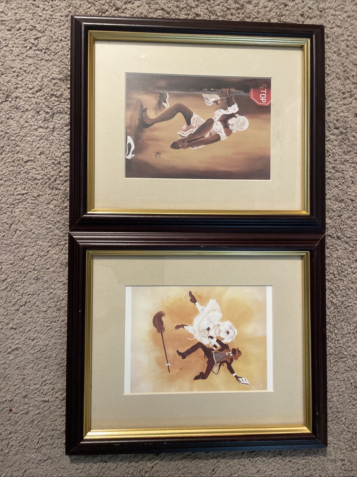 Annie Lee ‘8 1/2 Narrow’ & ‘Jumping The Broom’ Original Frames Vintage Art