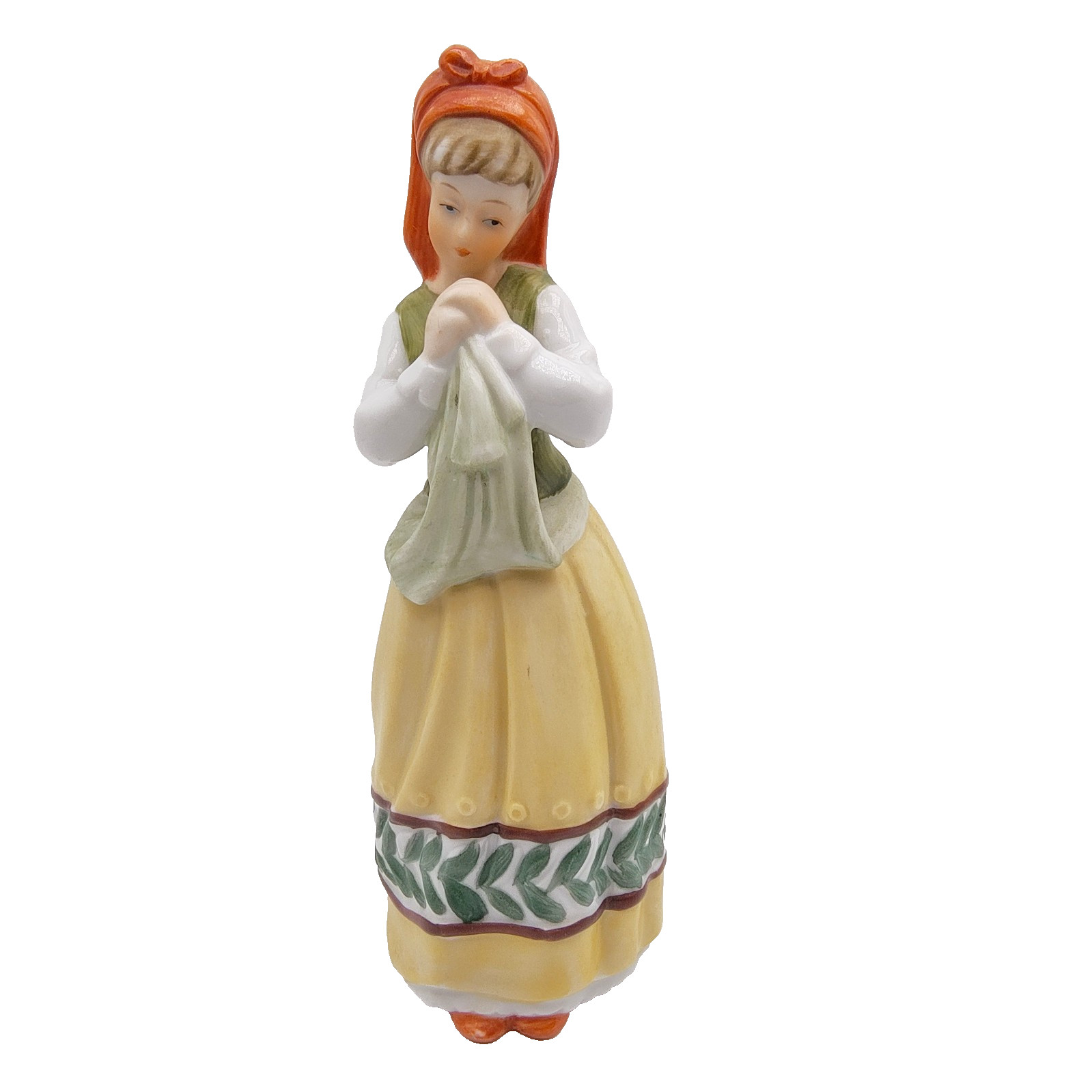 Vintage Serene Peasant Girl Figurine Statue Porcelain Scandinavian Style Maid