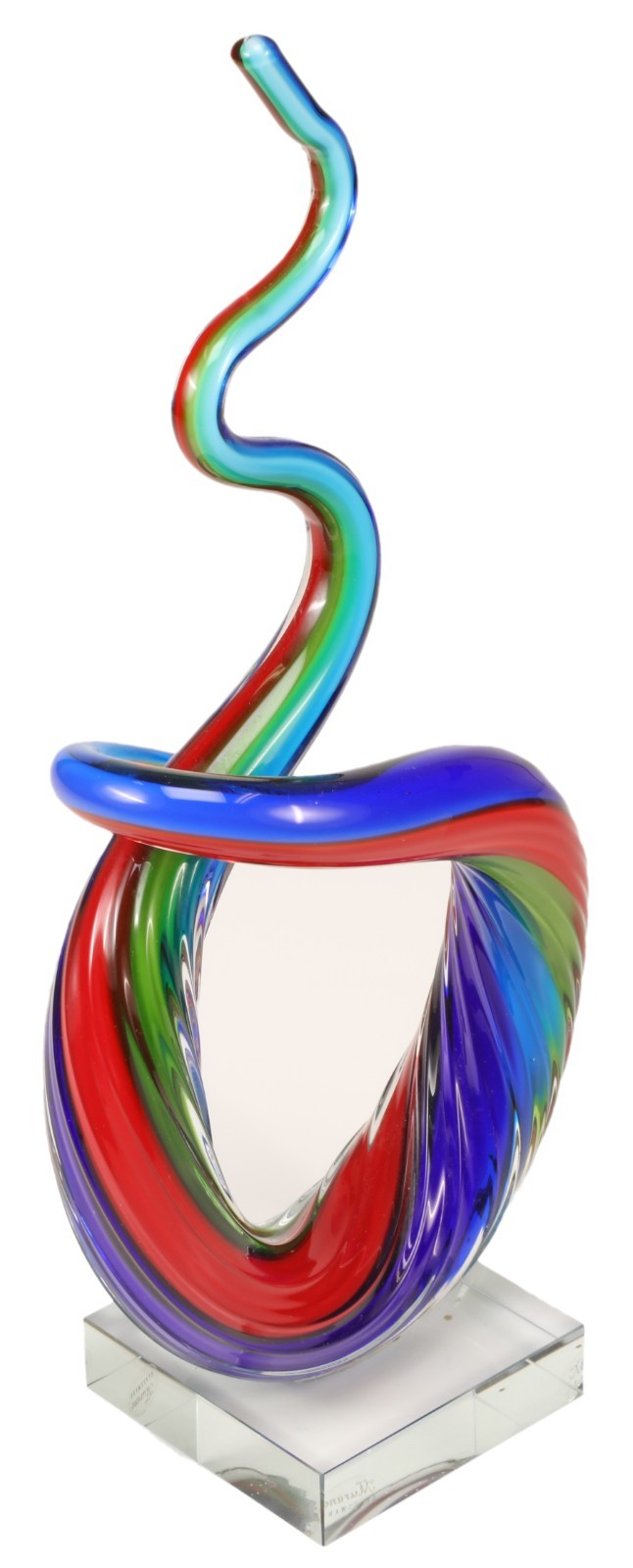 VTG Murano Art Glass Multicolor Rainbow Swirl/Ribbon Abstract Sculpture