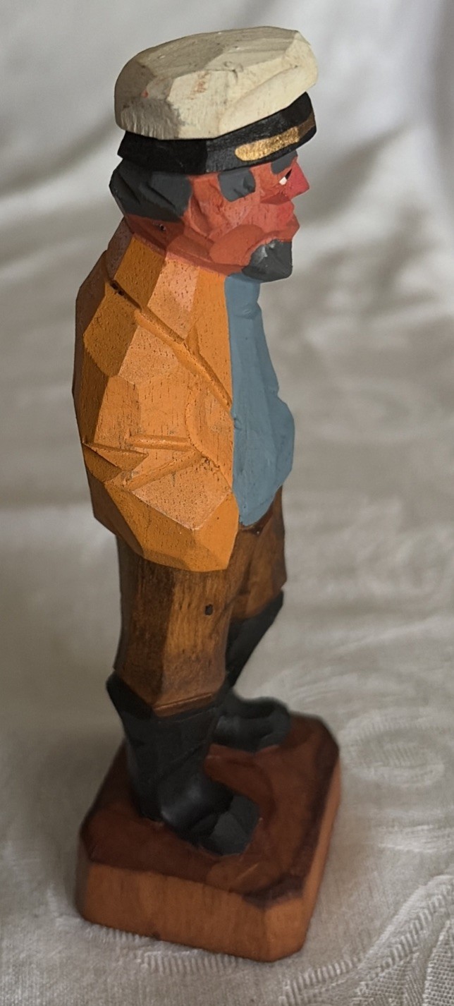 Vtg Hand Carved Wooden Sea Captain Sailor Fisherman Nautical Folk Art 6″